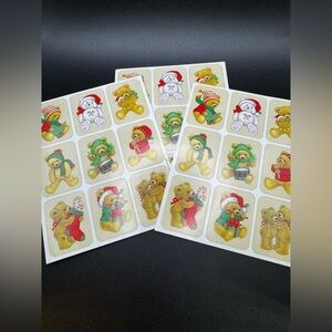 3 Sheets of Eureka Vintage Christmas Teddy Bear Stickers -1 Sticker Missing